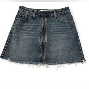 We The Free Distressed Denim Front Zipper Jean Mini Skirt